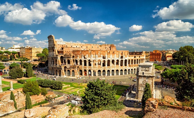 Panoramic view the Colosseum (Coliseum) in Rome, Italy